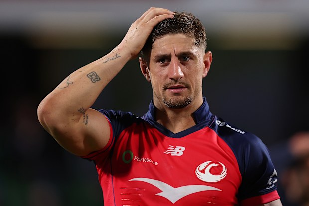 PERTH, AUSTRALIA - MAY 16: Zac Lomax of the Force looks on following the round 14 Super Rugby match between Western Force and Queensland Reds at HBF Park, on May 16, 2026, in Perth, Australia. (Photo by Paul Kane/Getty Images)