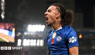 Malo Gusto celebrates scoring for Chelsea