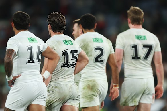 The name of Jai Arrow on the back of all the Rabbitohs players.