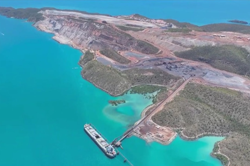 Aerial view of island and port