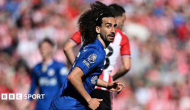 Marc Cucurella running and turning towards the camera