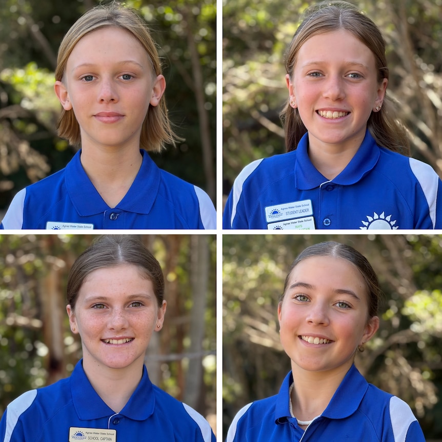 A group of photos of four primary school students