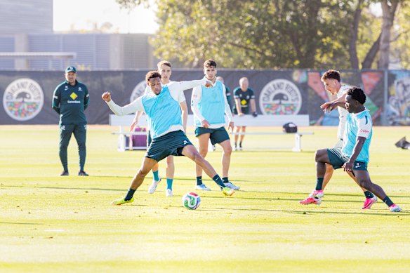 Socceroos player Tete Yengi at training at the Oakland Roots Sports Club in Alameda, California.