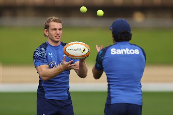 Max Jorgensen warms up for training at North Sydney Oval.