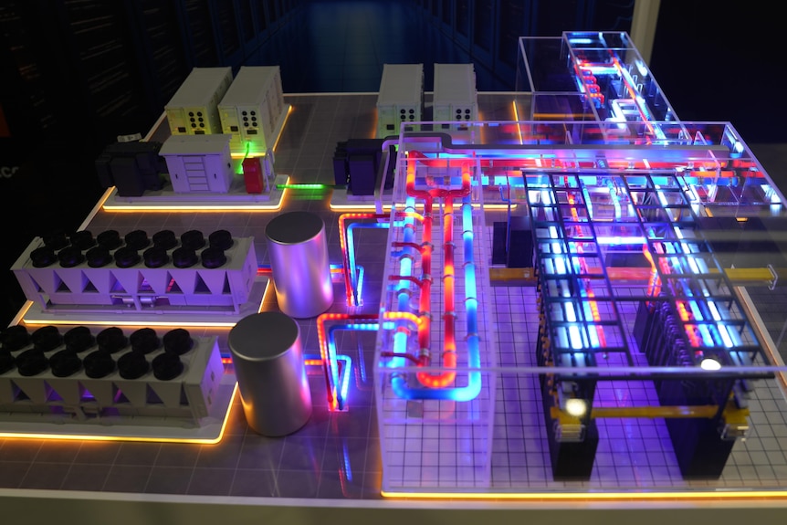 A brightly coloured model of a data centre.
