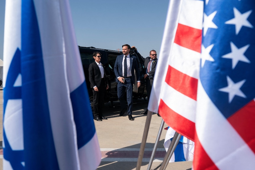 US Vice President JD Vance exits his motorcade in Tel Aviv in Israel