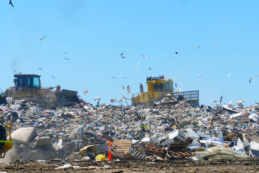 A pile of landfill at the Reedy Creek rubbish tip on the Gold Coast