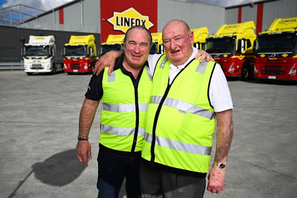 Linfox’s Peter Fox with father Lindsay in Brisbane in May 2025.