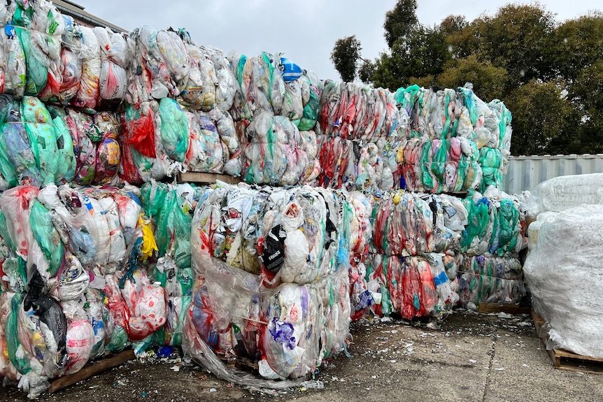 bales of redcycle plastics at replas site in ballarat