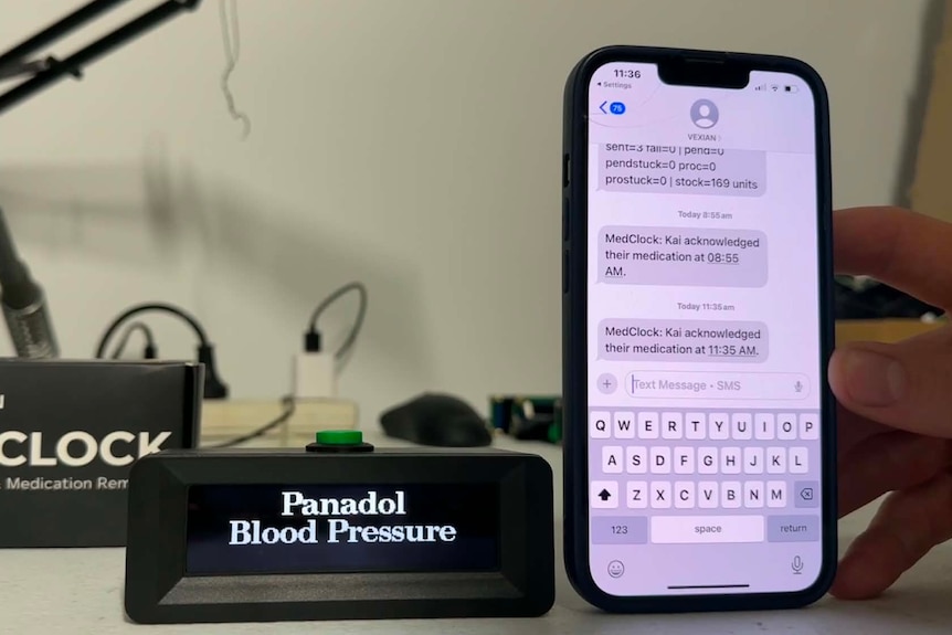 Health messages appear on a phone and a digital clock