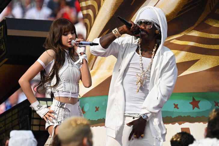 BLACKPINK member Lisa, and Nigerian rapper Rema perform during the opening ceremony of the 2026 World Cup football tournament ahead of the Group D football match between the United States and Paraguay at the Los Angeles Stadium, June 12. AFP-Yonhap