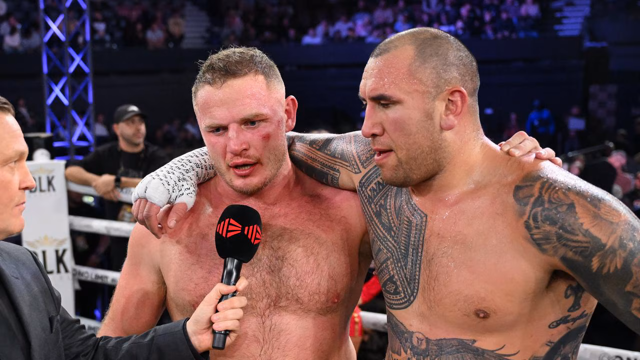 George Burgess vs Nelson Asofa-Solomona boxing: ‘Got undies on?’: Ex-NRL star’s classy act after bloody fight