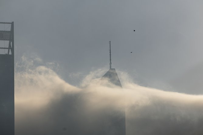 Thick fog over the Perth CBD this morning. 