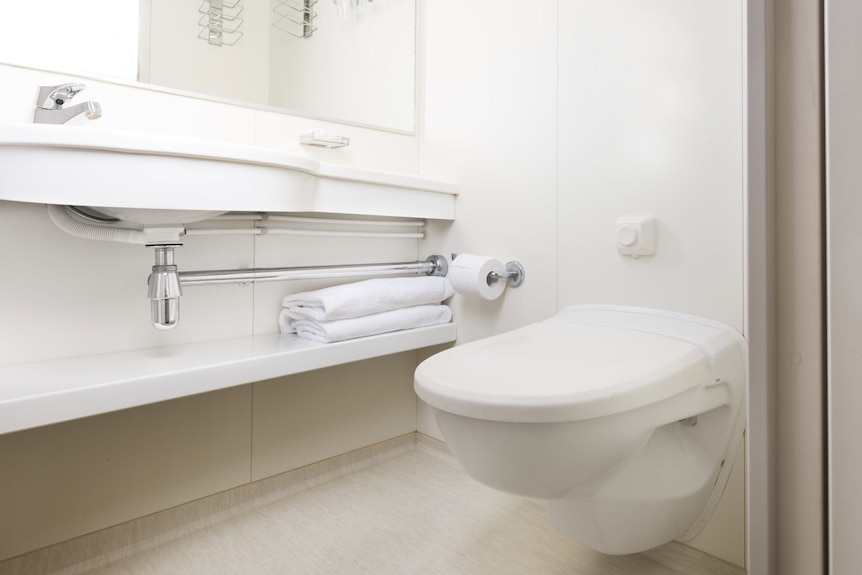 A toilet and sink in a small ensuite room.