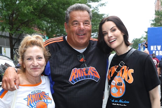 Edie Falco, Steve Schirripa and Jaimie Alexander are seen at the New York Knicks championship ticker-tape parade 