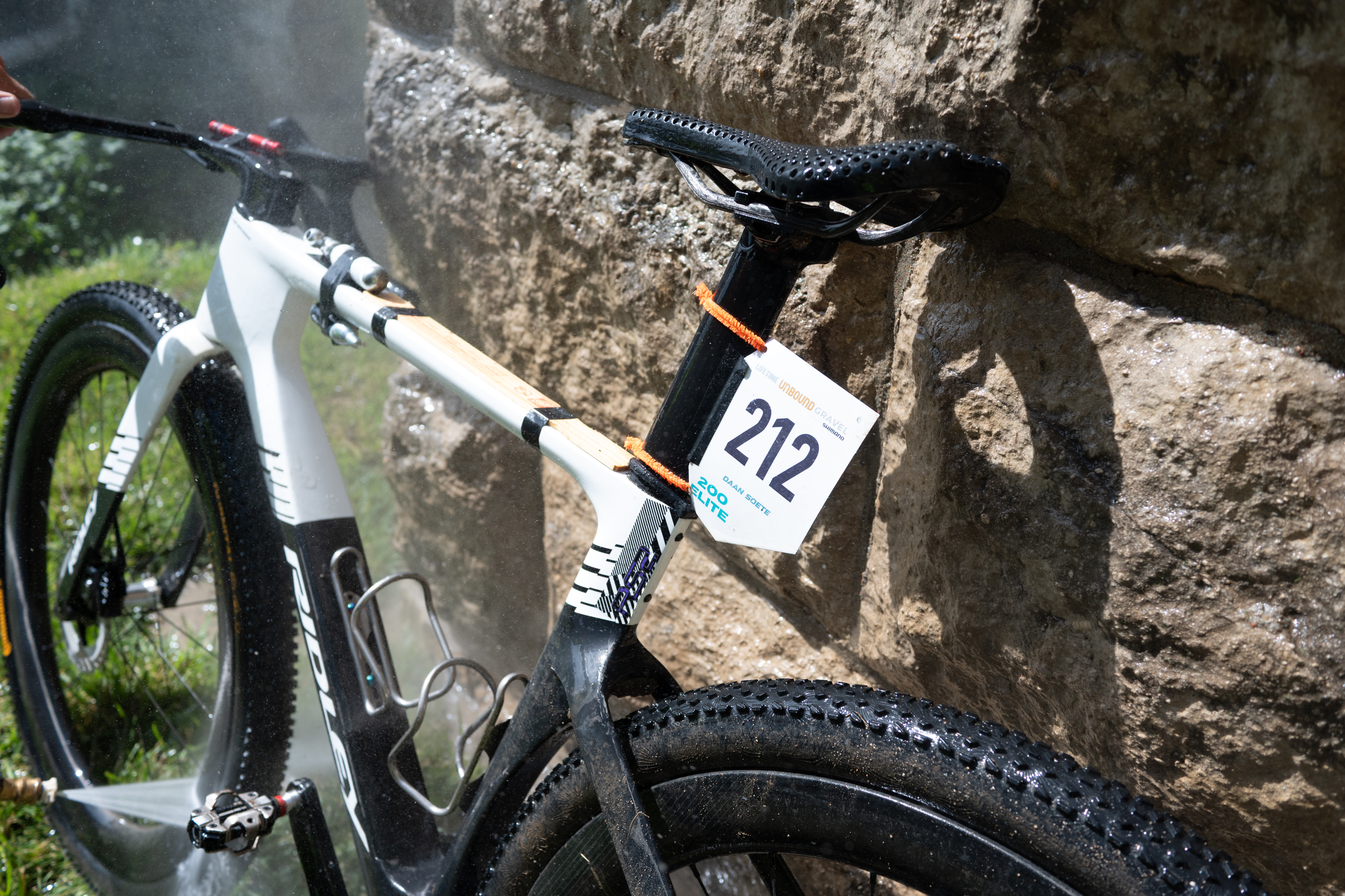 Photos of the bikes from the finish line of Unbound Gravel 2026