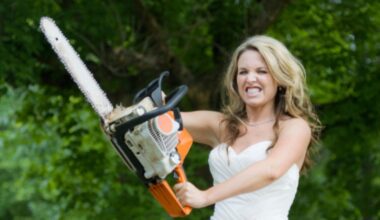 Angry bride with chainsaw