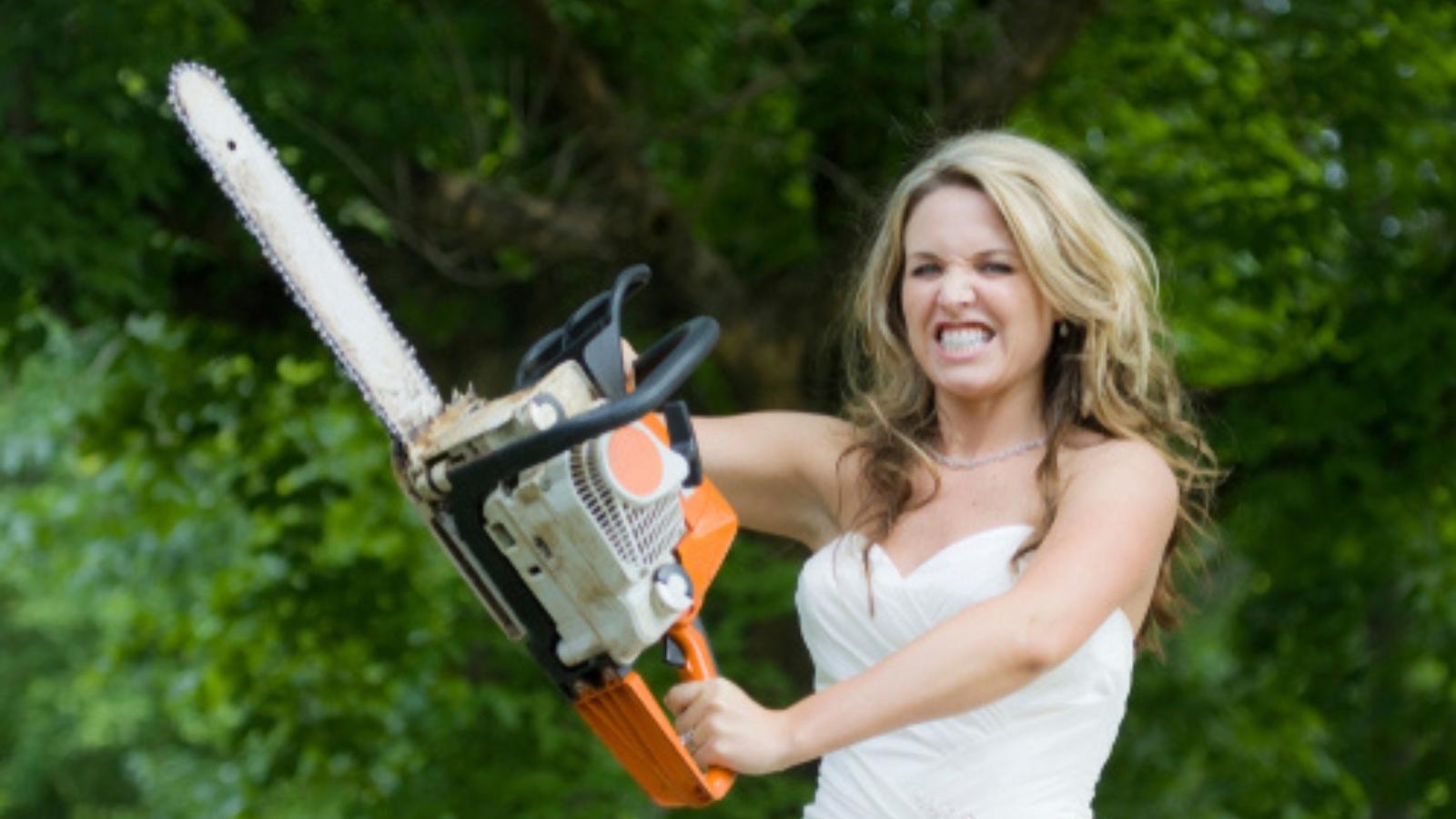 Angry bride with chainsaw