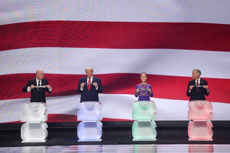 Gianni Infantino, Donald Trump, Claudia Sheinbaum and Mark Carney carry out the World Cup draw last December. Photograph: Hector Vivas/Getty