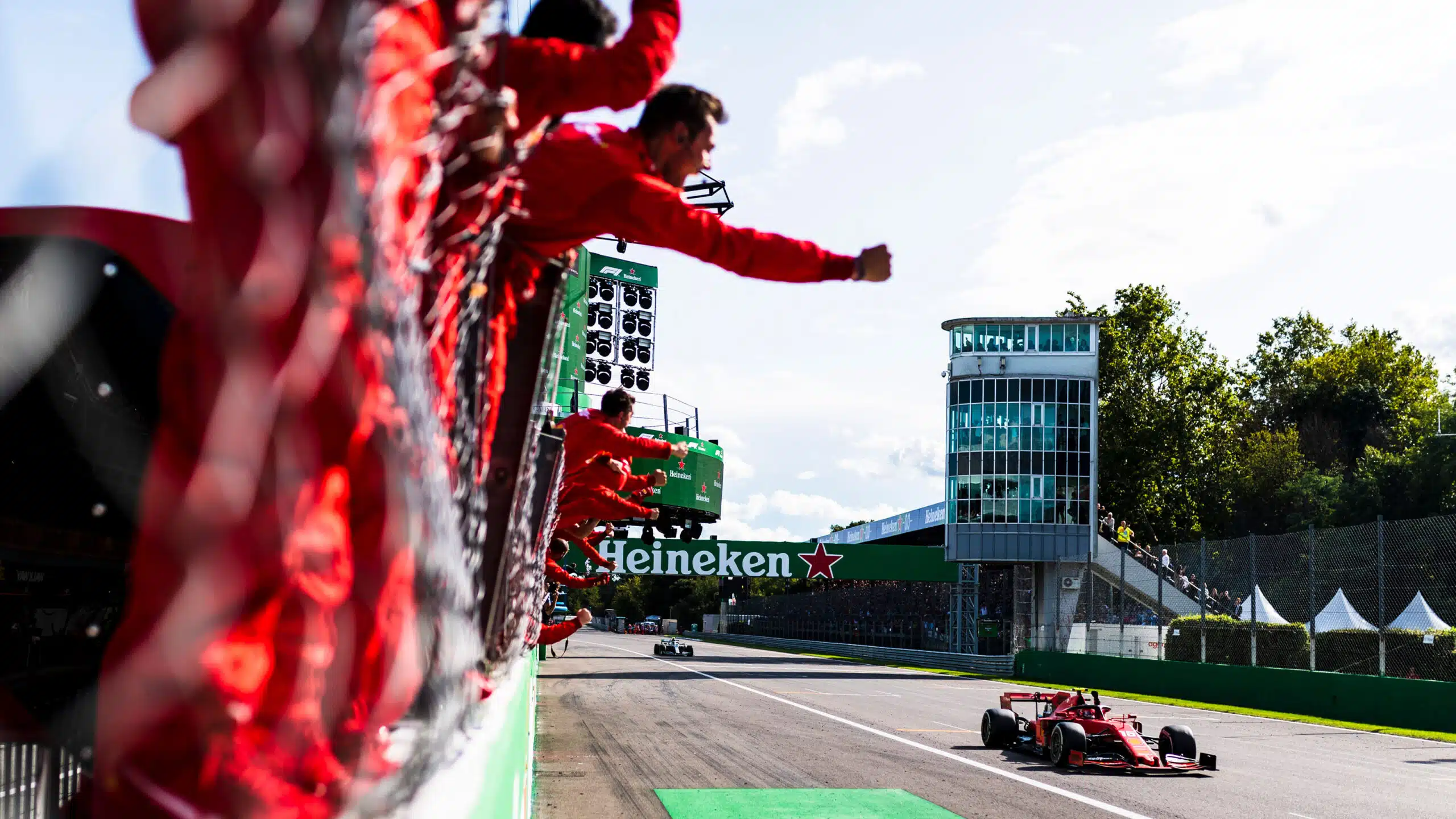 Charles Leclerc crosses the line to win 2019 F1 Italian Grand Prix