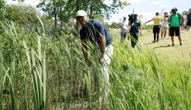 Brooks Koepka hunts for a lost ball during round three of the 2026 RBC Canadian Open