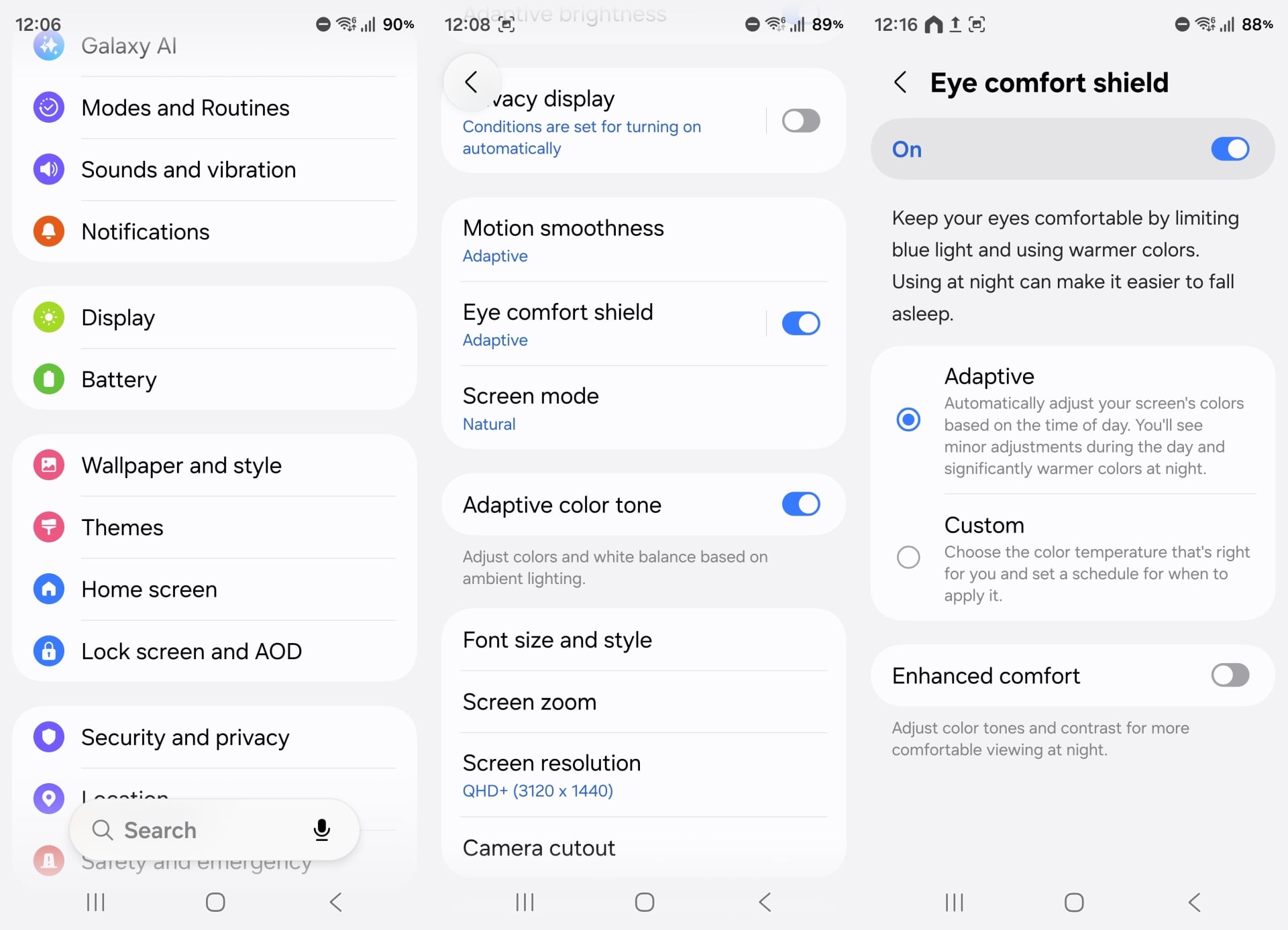 eye comfort shield settings