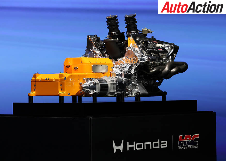 The 2026 Honda HRC Formula 1 hybrid power unit on display