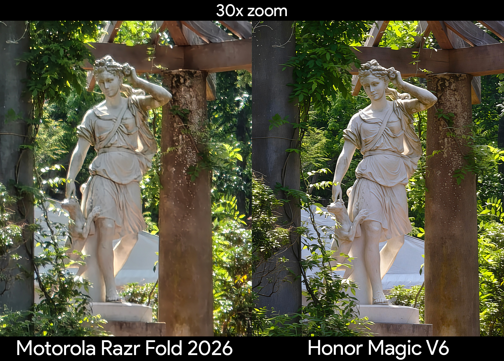 Comparing telephoto camera quality between the Motorola Razr Fold 2026 and Honor Magic V6