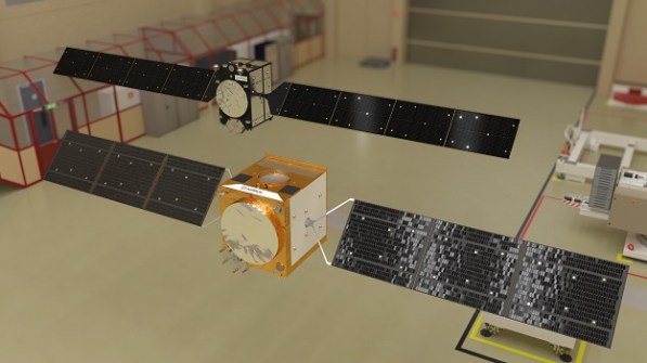 A simulated view of second-generation Galileo satellites in a clean room
