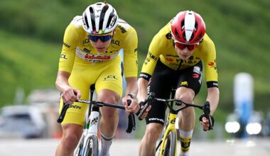 Tadej Pogacar and Jonas Vingegaard at the 2025 Criterium du Dauphine