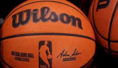 A close up of an NBA ball.