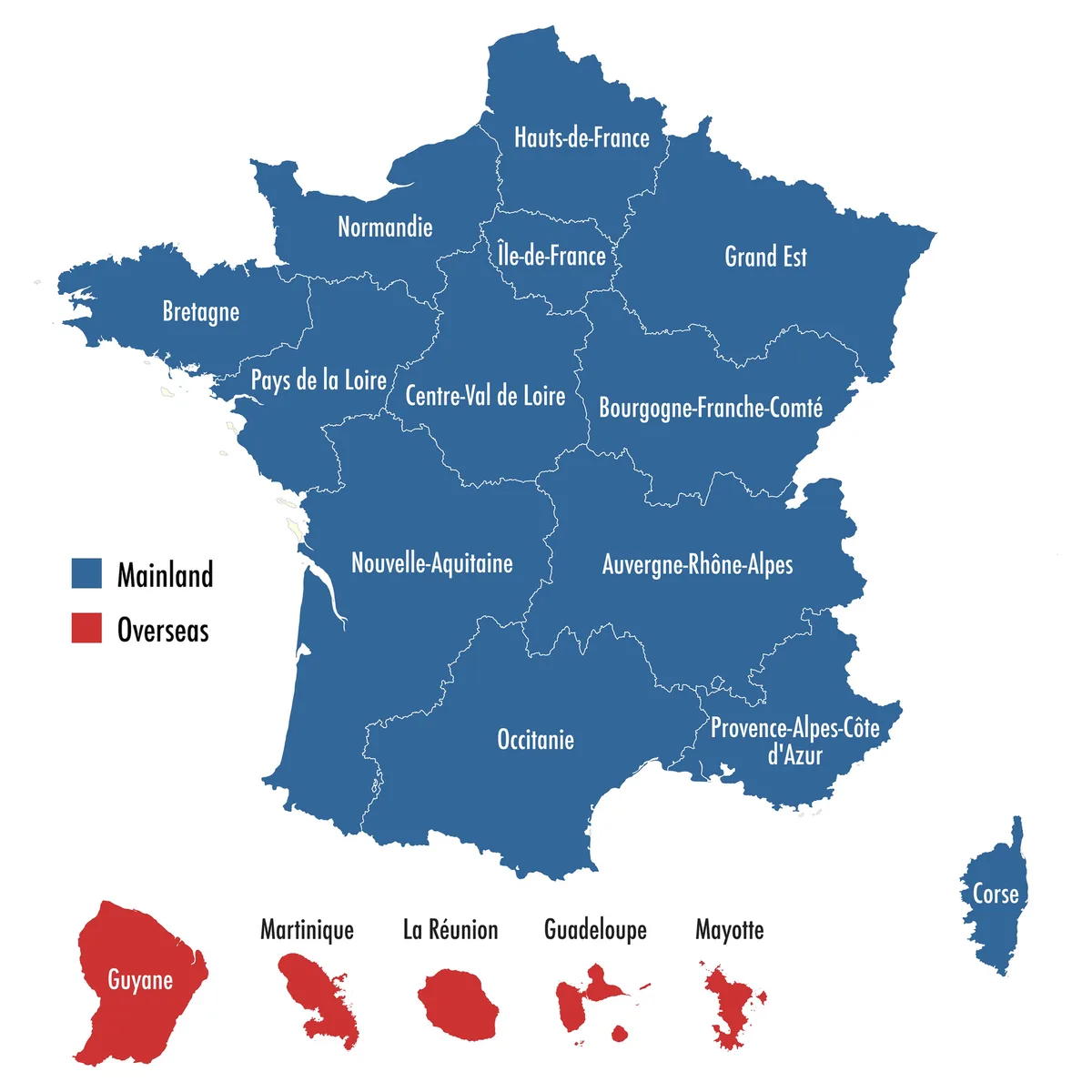 Map of regions in France