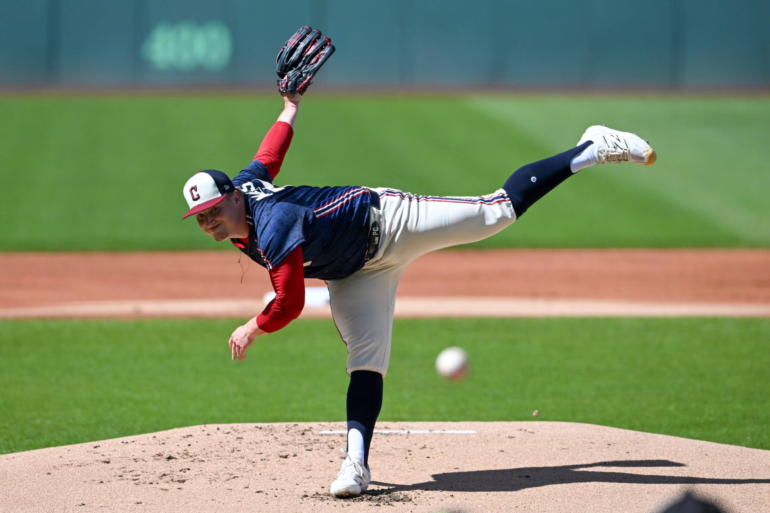 Parker Messick #77 of the Cleveland Guardians throws a pitch during the first inning against the Boston Red Sox at Progressive Field on May 30, 2026 in Cleveland, Ohio.