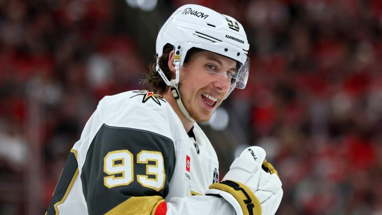 Mitch Marner #93 of the Vegas Golden Knights looks on against the Carolina Hurricanes during the first period in Game One of the 2026 Stanley Cup Final at Lenovo Center on June 02, 2026 in Raleigh, North Carolina.
