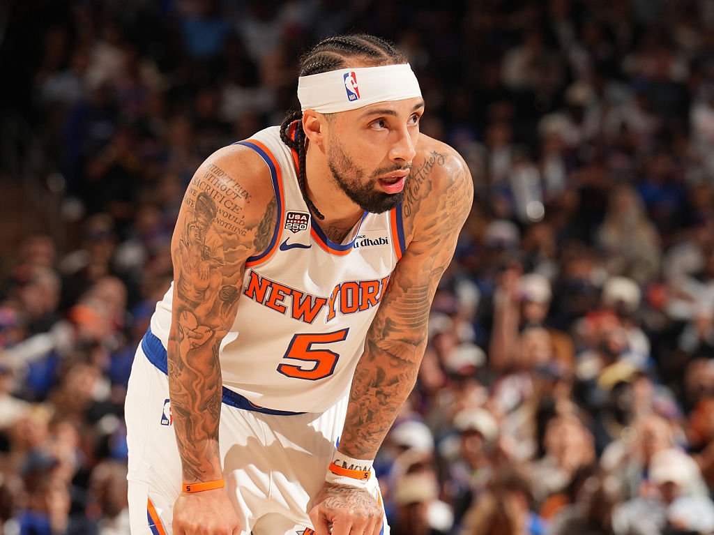NEW YORK, NY - JUNE 5: Jose Alvarado #5 of the New York Knicks looks on during the game against the San Antonio Spurs during Game Three of the 2026 NBA Finals on June 8, 2026 at Madison Square Garden in New York, New York. NOTE TO USER: User expressly acknowledges and agrees that, by downloading and or using this photograph, User is consenting to the terms and conditions of the Getty Images License Agreement. Mandatory Copyright Notice: Copyright 2026 NBAE(Photo by Jesse D. Garrabrant/NBAE via Getty Images)