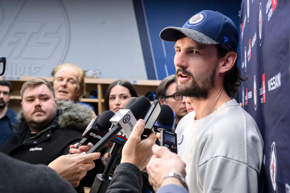Mike Sudoma/Free Press FIles
When Hellebuyck stepped in front of a group of reporters at the end of the season, he wasn’t happy with the team's direction for the future.