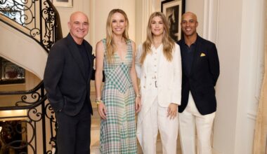 Andre Agassi, Caroline Wozniacki, Genie Bouchard, and James Blake