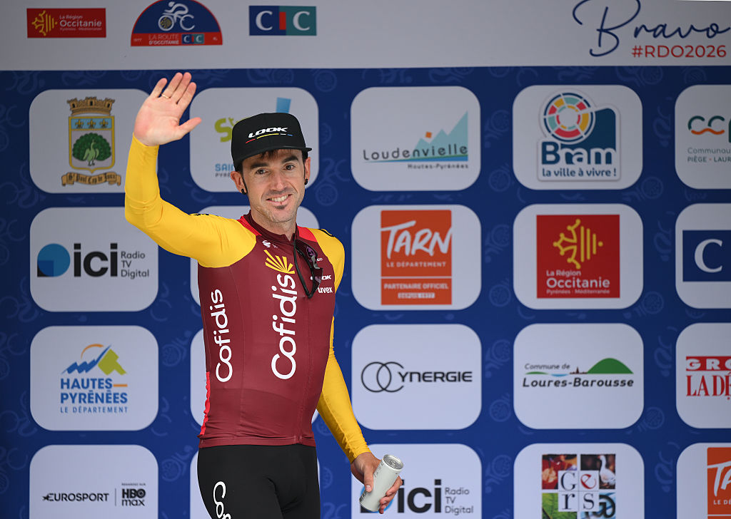 LOUDENVIELLE, FRANCE - JUNE 20: Ion Izagirre of Spain and Team Cofidis on third place poses on the podium ceremony after the 49th La Route d&acute;Occitanie - CIC 2026, Stage 3 a 172km stage from Loures-Barousse to Loudenvielle 958m on June 20, 2026 in Loudenvielle, France. (Photo by Alex Broadway/Getty Images)