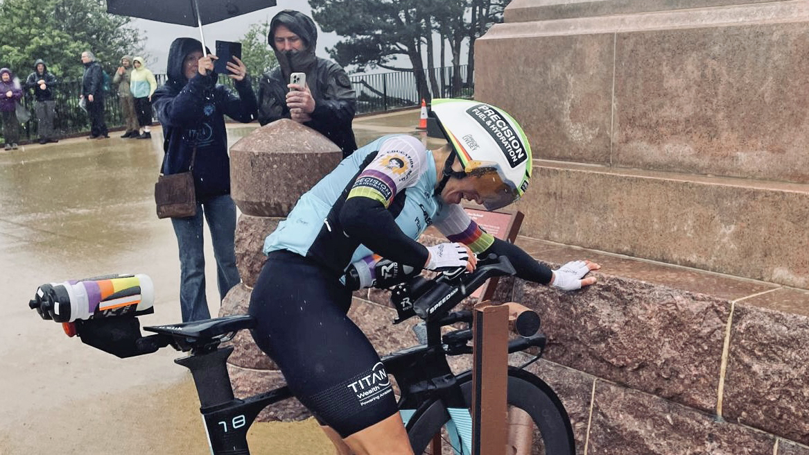 Caroline Livesey at the end of her ride