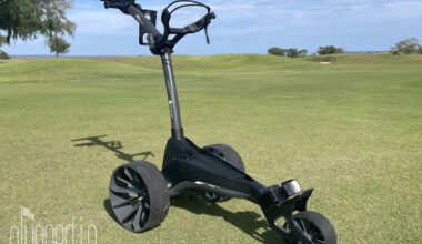 A picture of the Motocaddy M1 DHC electric caddy without a bag on it.