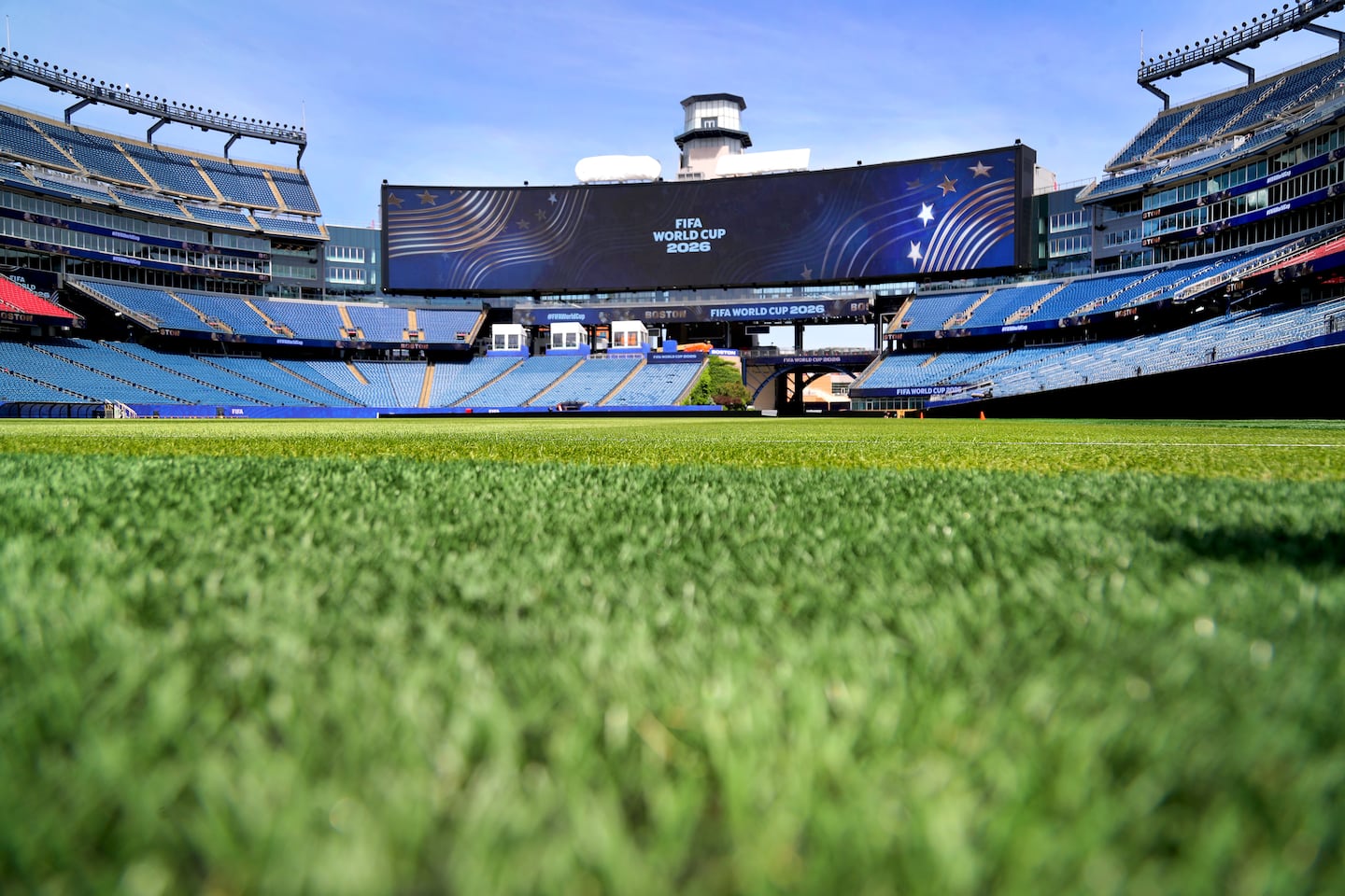 Gillette Stadium was outfitted with grass for World Cup matches, while the Patriots play their games on synthetic turf.