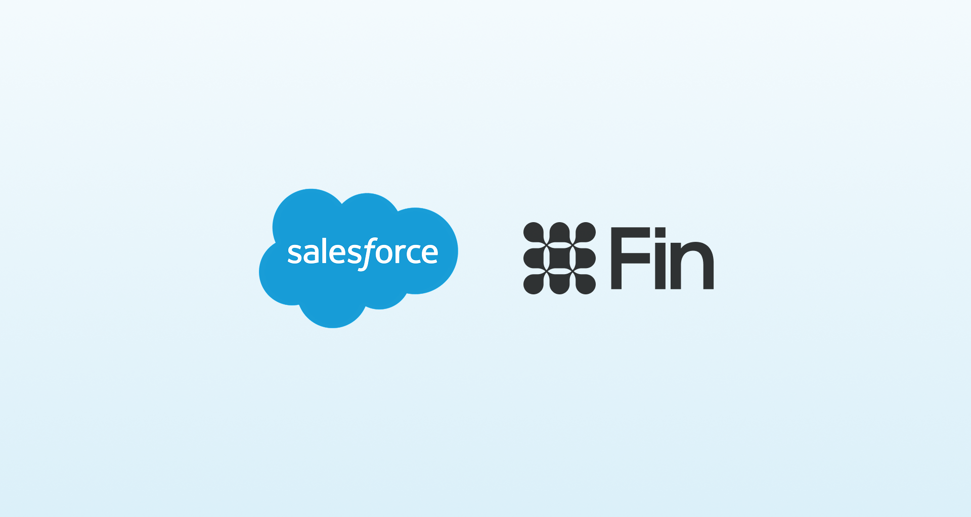 Salesforce and Fin company logos on a light blue gradient background.