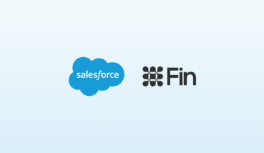 Salesforce and Fin company logos on a light blue gradient background.