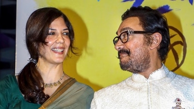 Aamir Khan with girlfriend Gauri Spratt during the screening of his film Sitaare Zameen Par. (PTI)