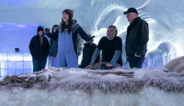 Miriam Shor in behind the scenes image from Pluribus.