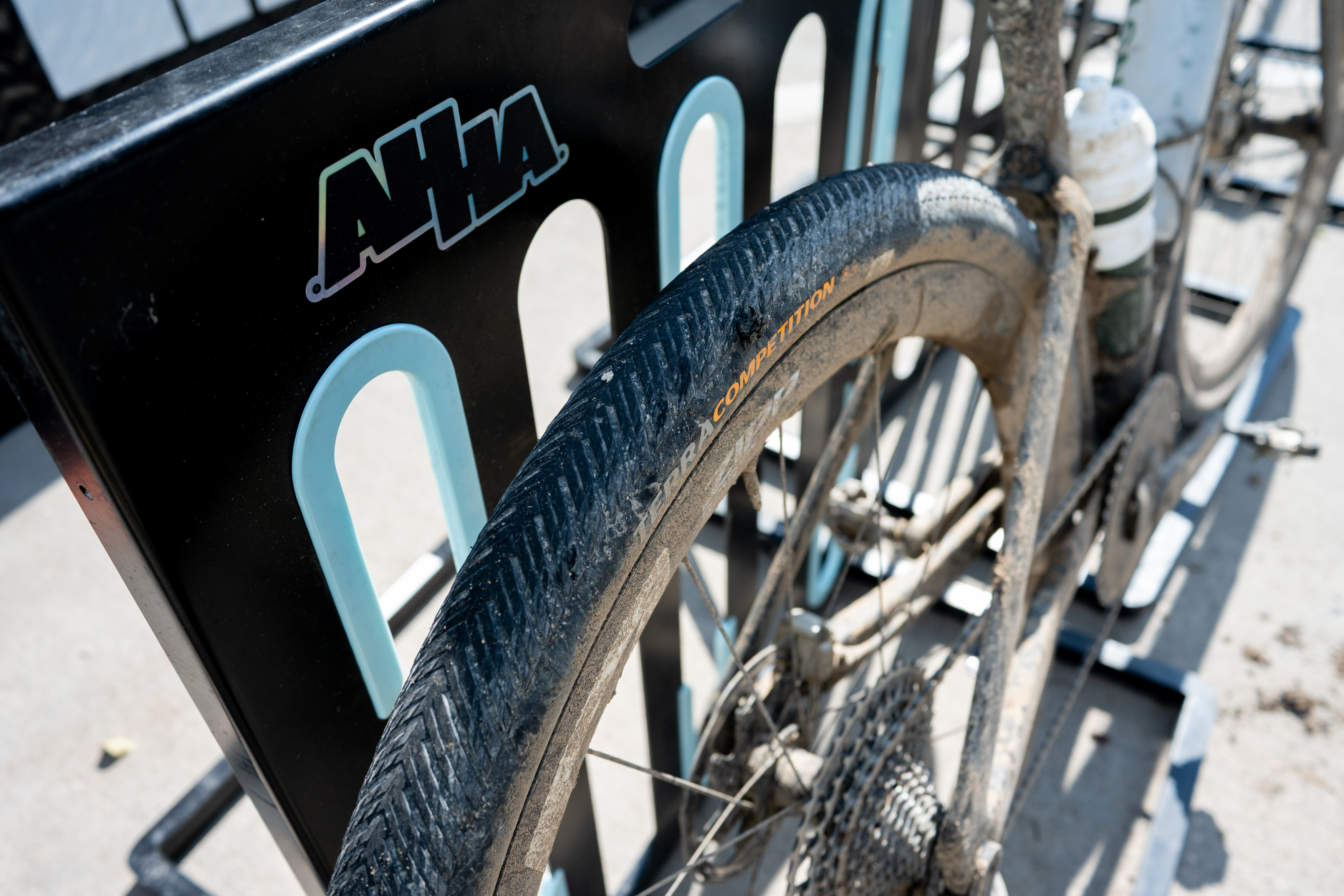Photos of the bikes from the finish line of Unbound Gravel 2026