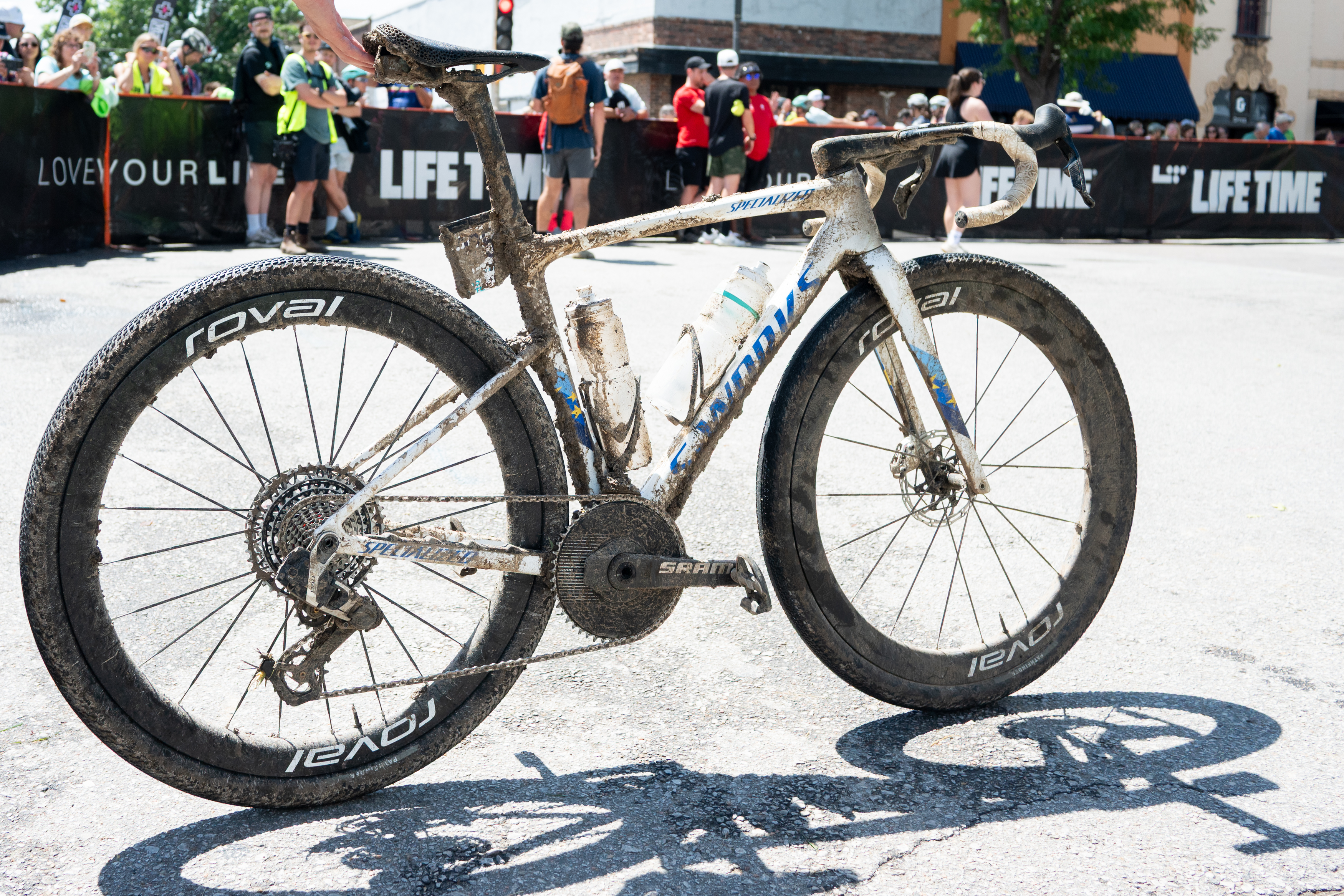 Photos of the bikes from the finish line of Unbound Gravel 2026