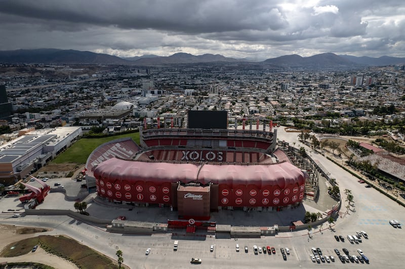 Following the US-Israeli attacks on Iran, the Iranian team switched their training ground to the Caliente Stadium in Tijuana, Mexico. Photograph: Guillermo Arias/Getty