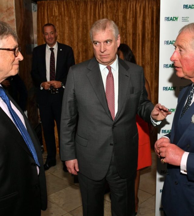 LONDON, ENGLAND - APRIL 18: (L-R) Bill Gates talks to the Prince Andrew, Duke of York and Prince Charles, Prince of Wales during the Malaria Summit in Northumberland Avenue on April 18, 2018, in London, England. The Commonwealth Business Forum (CHOGM) will discuss practical ways to enhance trade, showcase investment opportunities and promote sustainable development. (Photo by Dominic Lipinski-WPA Pool/Getty Images)