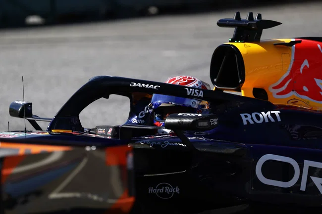 BARCELONA, SPAIN - JUNE 13: Fifth placed qualifier Max Verstappen of the Netherlands and Oracle Red Bull Racing arrives in parc ferme during qualifying ahead of the F1 Grand Prix of Barcelona-Catalunya at Circuit de Barcelona-Catalunya on June 13, 2026 in Barcelona, Spain. (Photo by Mark Thompson/Getty Images) // Getty Images / Red Bull Content Pool // SI202606130264 // Usage for editorial use only //